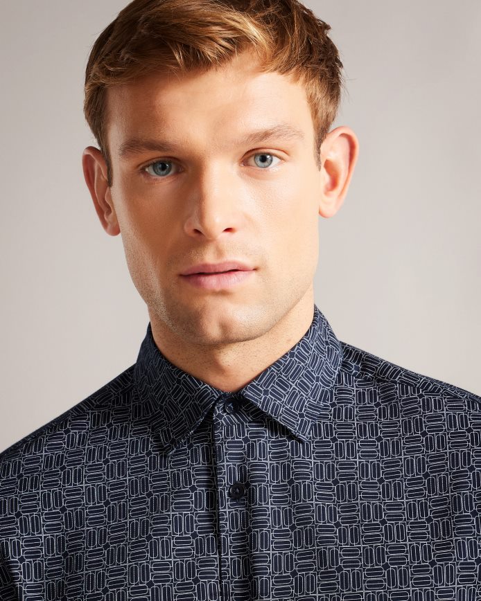 Ted Baker andover overhemd met geometrische print en lange mouwen marine kleding Heren 6R02N1422