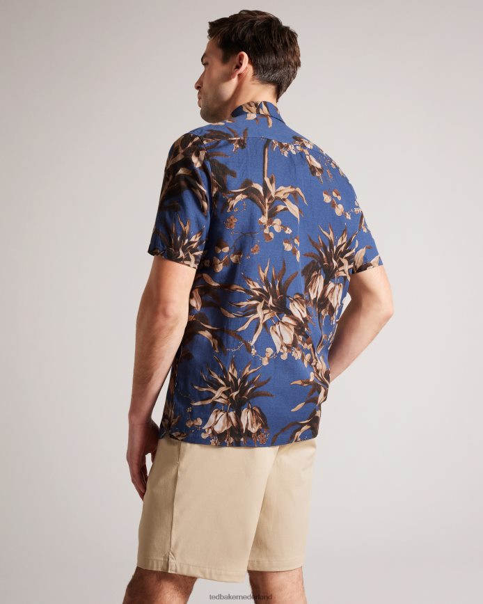 Ted Baker belmar overhemd met botanische print en korte mouwen marine kleding Heren 6R02N1360