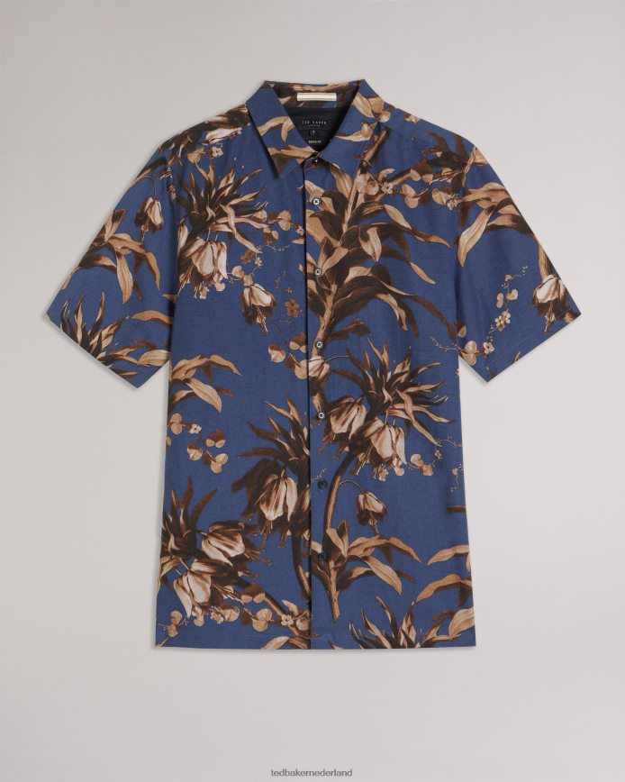 Ted Baker belmar overhemd met botanische print en korte mouwen marine kleding Heren 6R02N1360