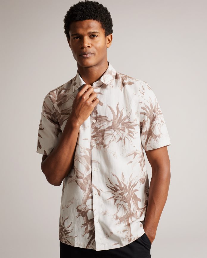 Ted Baker belmar overhemd met botanische print en korte mouwen natuurlijk kleding Heren 6R02N1458