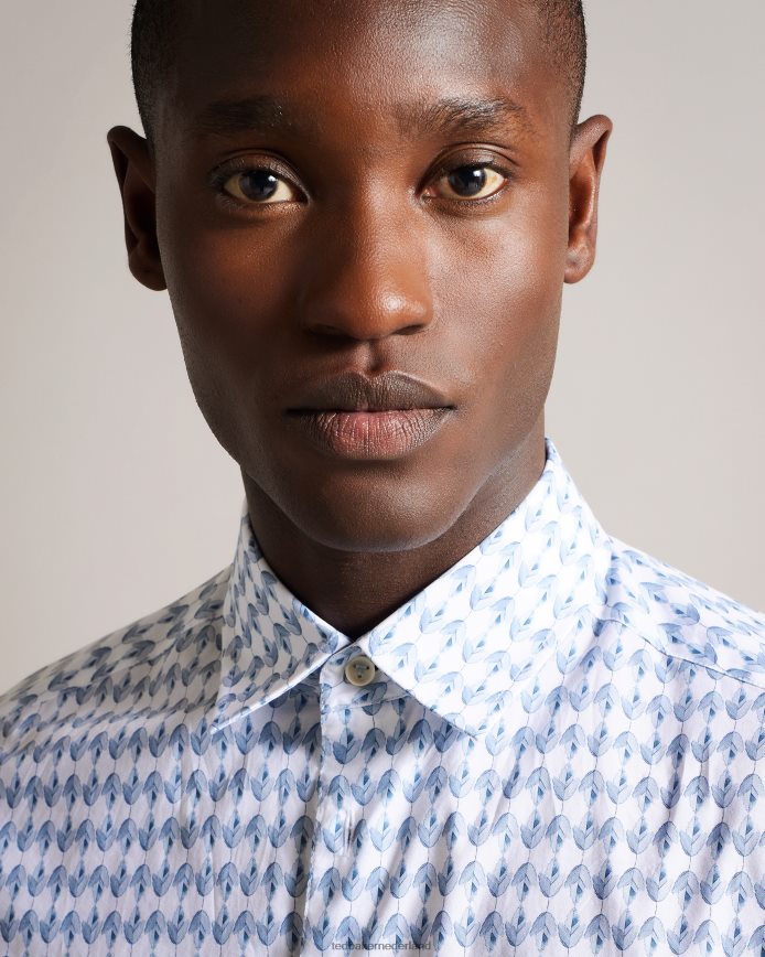 Ted Baker dibbin overhemd met lange mouwen en geometrische bladprint lichtblauw kleding Heren 6R02N1600