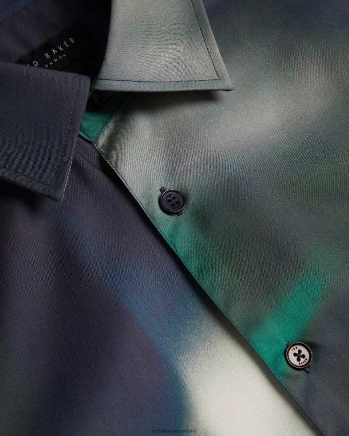 Ted Baker evesho lyocell overhemd met korte mouwen en abstracte print marine kleding Heren 6R02N1621