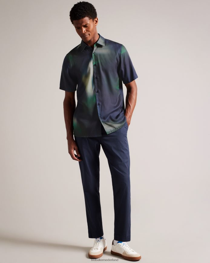 Ted Baker evesho lyocell overhemd met korte mouwen en abstracte print marine kleding Heren 6R02N1621