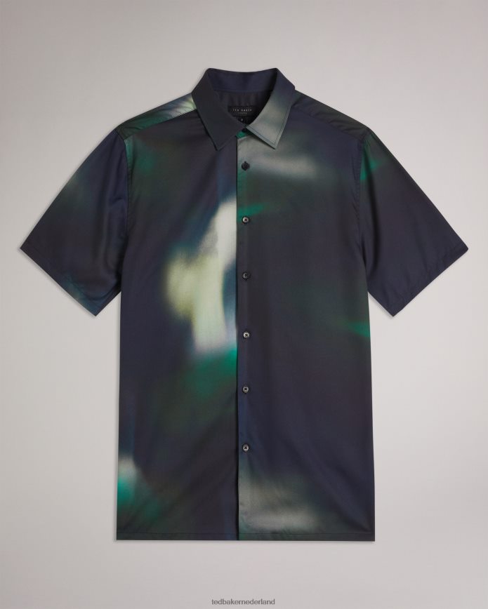 Ted Baker evesho lyocell overhemd met korte mouwen en abstracte print marine kleding Heren 6R02N1621