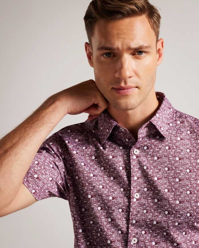 Ted Baker macsho overhemd met korte mouwen en stippenprint kastanjebruin kleding Heren 6R02N1215