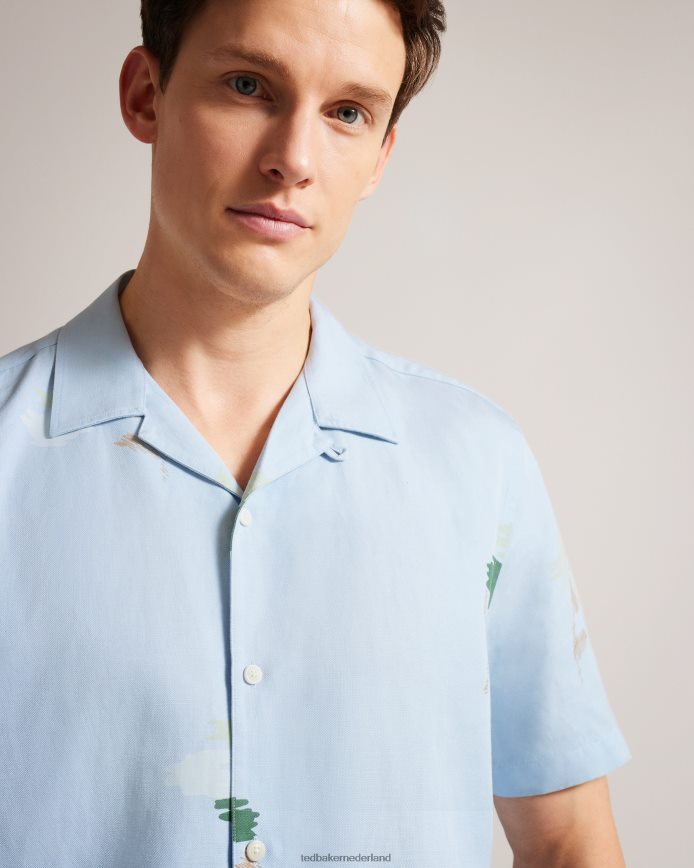 Ted Baker neele overhemd met bloemenprint en korte mouwen lichtblauw kleding Heren 6R02N1478