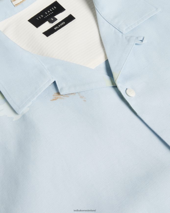 Ted Baker neele overhemd met bloemenprint en korte mouwen lichtblauw kleding Heren 6R02N1478