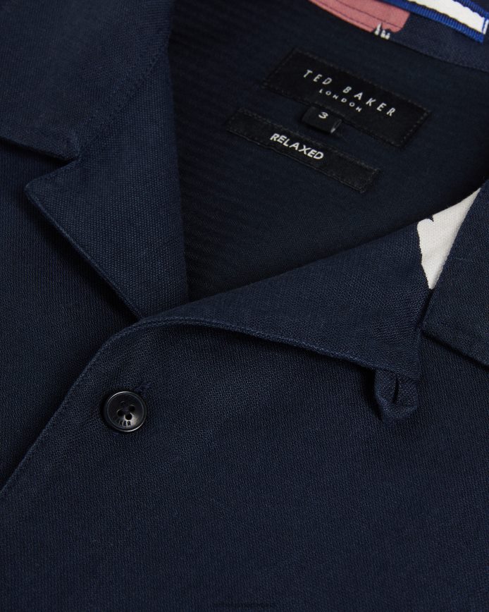 Ted Baker neele overhemd met bloemenprint en korte mouwen marine kleding Heren 6R02N1318