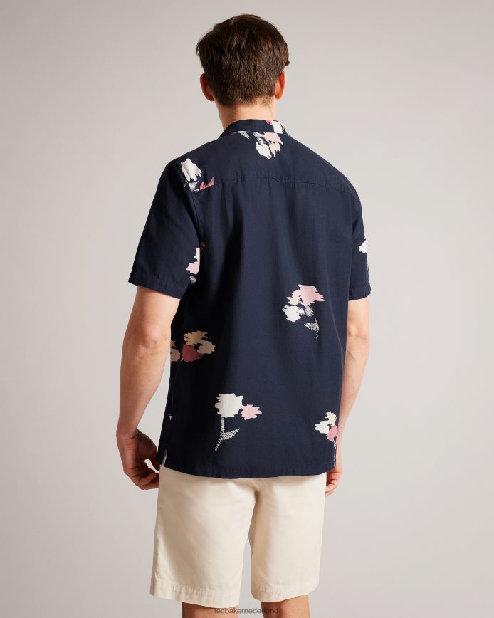 Ted Baker neele overhemd met bloemenprint en korte mouwen marine kleding Heren 6R02N1318