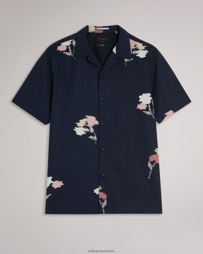 Ted Baker neele overhemd met bloemenprint en korte mouwen marine kleding Heren 6R02N1318