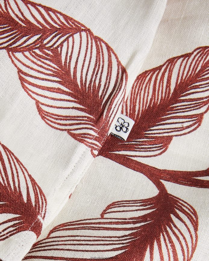 Ted Baker tagus linnen overhemd met korte mouwen en bladprint donker oranje kleding Heren 6R02N1618