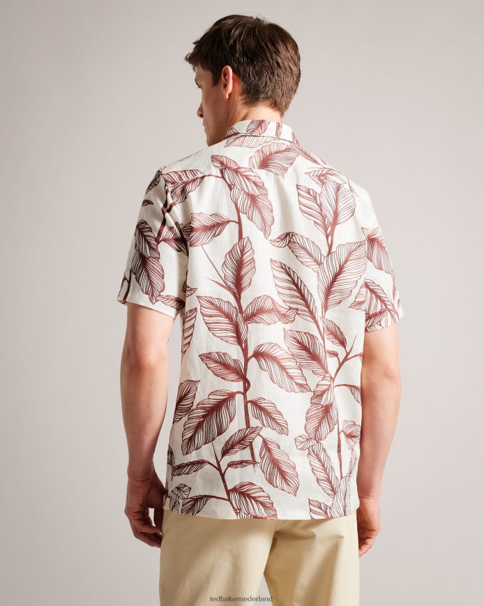 Ted Baker tagus linnen overhemd met korte mouwen en bladprint donker oranje kleding Heren 6R02N1618