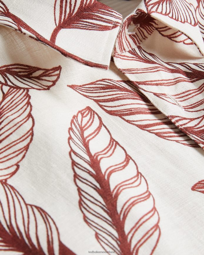 Ted Baker tagus linnen overhemd met korte mouwen en bladprint donker oranje kleding Heren 6R02N1618