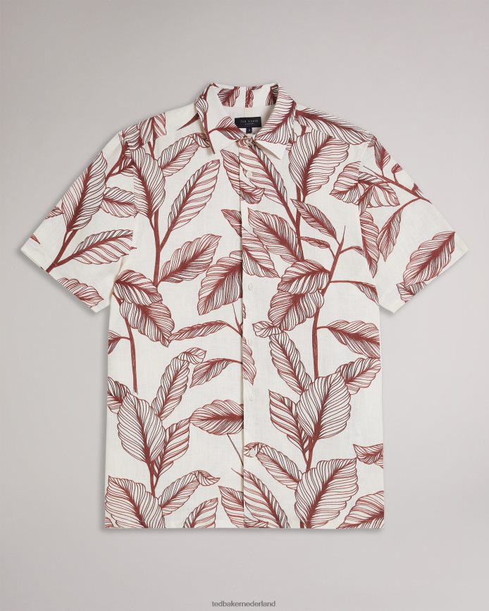 Ted Baker tagus linnen overhemd met korte mouwen en bladprint donker oranje kleding Heren 6R02N1618