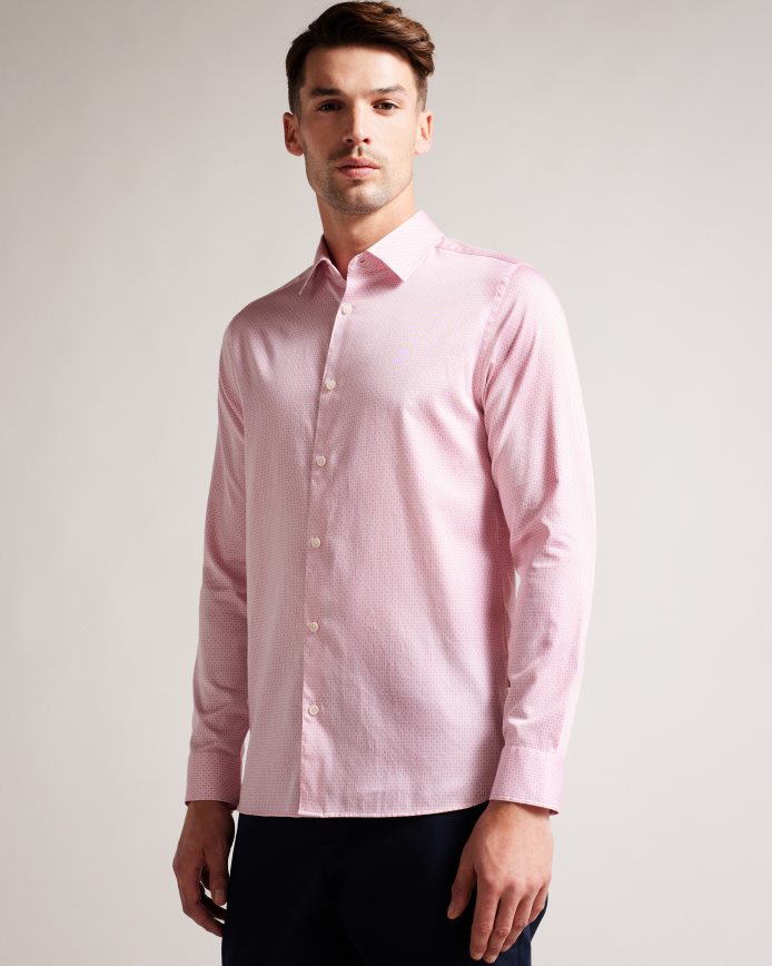Ted Baker willet overhemd met geometrische print en lange mouwen bleekroze kleding Heren 6R02N1220