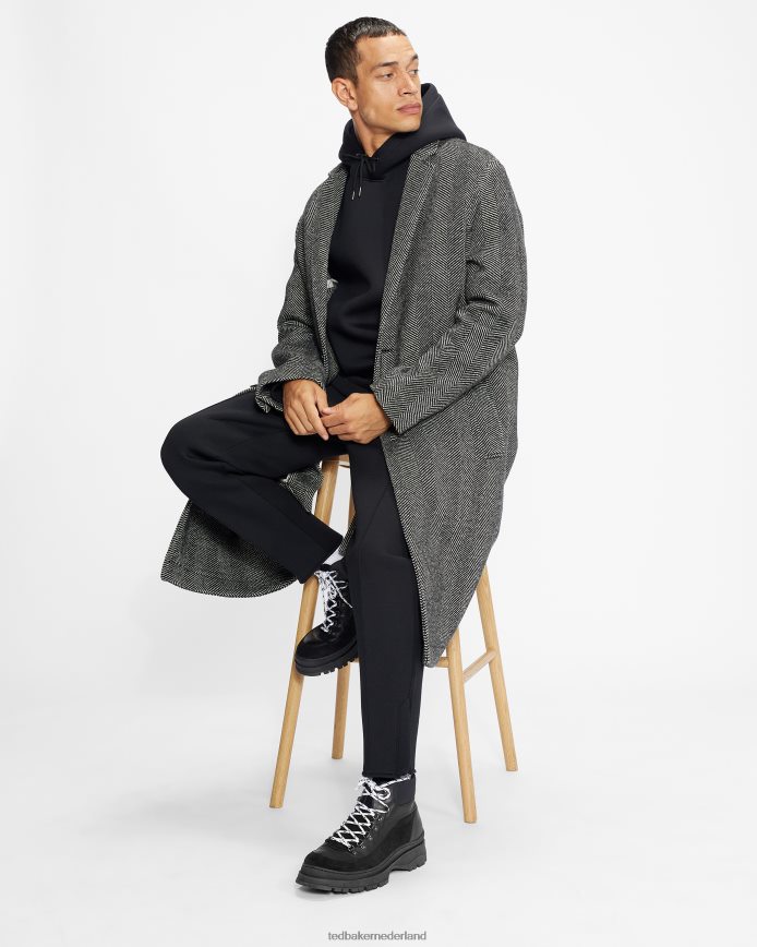 Ted Baker travers overjas met visgraatmotief zwart kleding Heren 6R02N1674