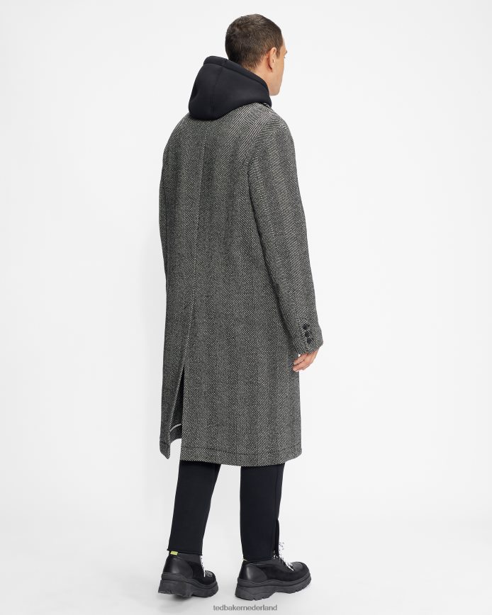 Ted Baker travers overjas met visgraatmotief zwart kleding Heren 6R02N1674