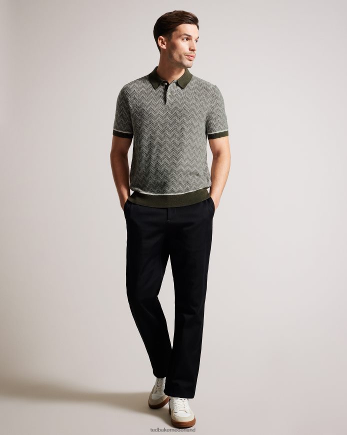 Ted Baker Waldun zigzaggebreid poloshirt donkergroen kleding Heren 6R02N1528