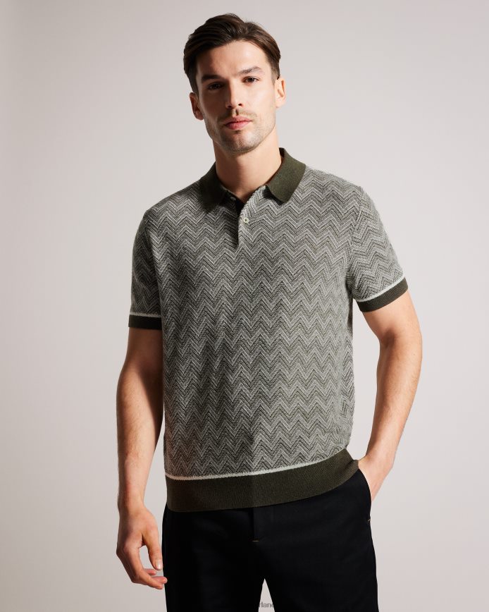 Ted Baker Waldun zigzaggebreid poloshirt donkergroen kleding Heren 6R02N1528