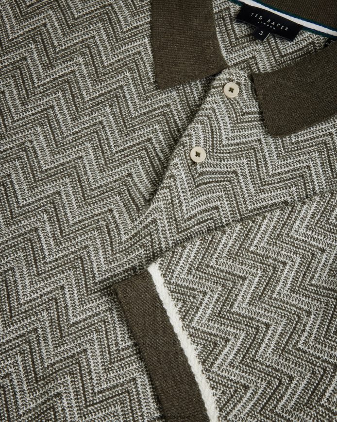 Ted Baker Waldun zigzaggebreid poloshirt donkergroen kleding Heren 6R02N1528