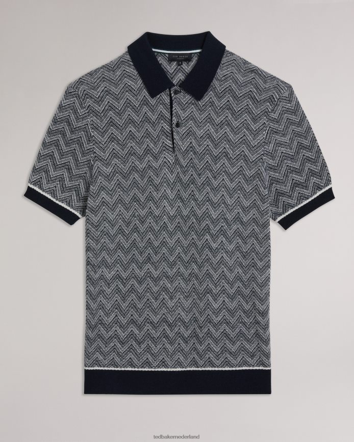 Ted Baker Waldun zigzaggebreid poloshirt marine kleding Heren 6R02N1406