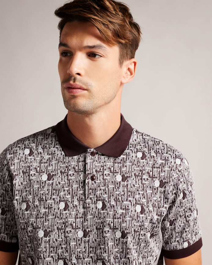 Ted Baker coreo geometrisch gebreid poloshirt kastanjebruin kleding Heren 6R02N1239