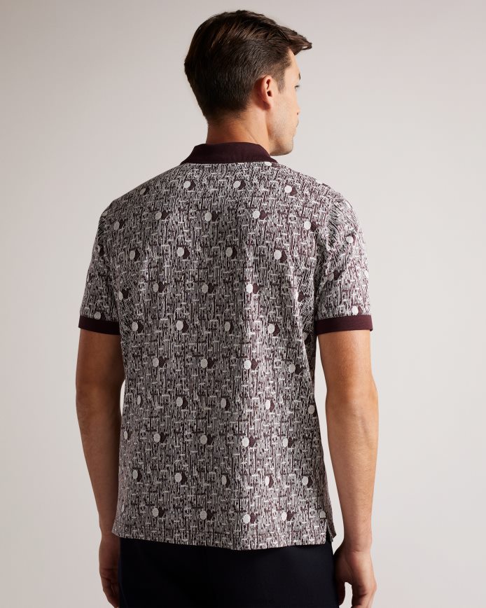 Ted Baker coreo geometrisch gebreid poloshirt kastanjebruin kleding Heren 6R02N1239