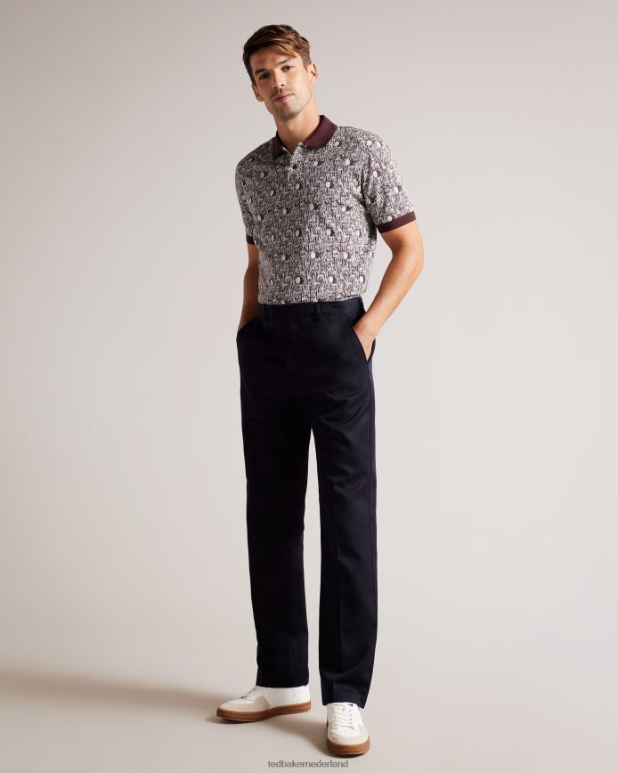 Ted Baker coreo geometrisch gebreid poloshirt kastanjebruin kleding Heren 6R02N1239