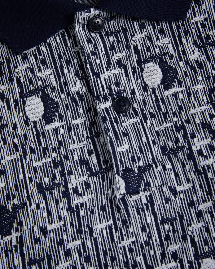 Ted Baker coreo geometrisch gebreid poloshirt marineblauw kleding Heren 6R02N1224