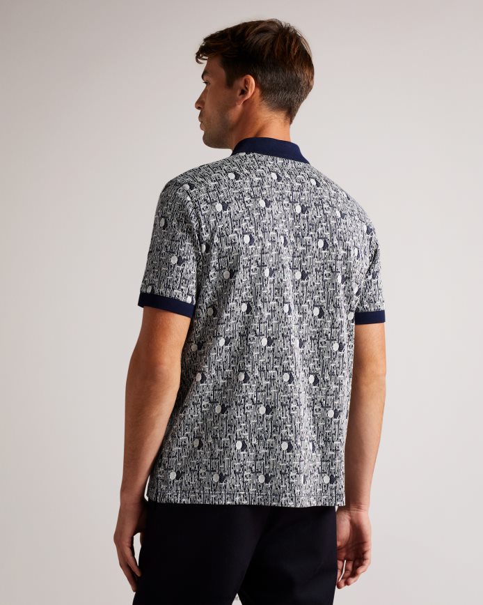 Ted Baker coreo geometrisch gebreid poloshirt marineblauw kleding Heren 6R02N1224