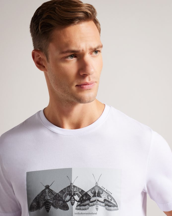 Ted Baker rewild T-shirt met korte mouwen en normale pasvorm met mottenprint wit kleding Heren 6R02N1264