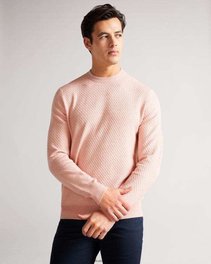 Ted Baker knares ls getextureerde trui met ronde hals roze kleding Heren 6R02N1717
