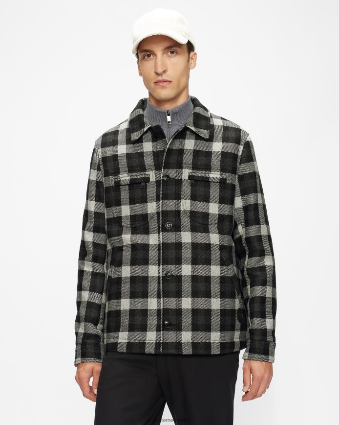 Ted Baker schuin geruite, met wol gewatteerde shacket grijs kleding Heren 6R02N1670