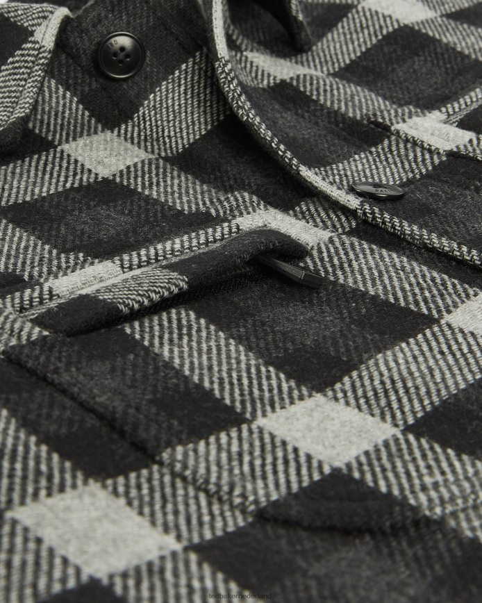 Ted Baker schuin geruite, met wol gewatteerde shacket grijs kleding Heren 6R02N1670