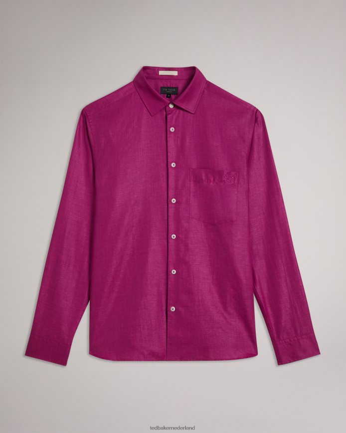 Ted Baker opmerking linnen overhemd met lange mouwen donker paars kleding Heren 6R02N1716