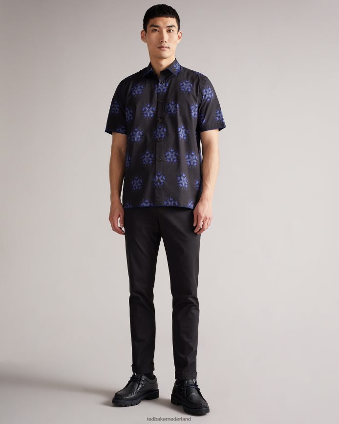 Ted Baker paden overhemd met bloemenprint en korte mouwen zwart kleding Heren 6R02N1649