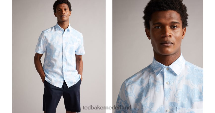 Ted Baker telfrd overhemd met bloemenprint en korte mouwen lichtblauw kleding Heren 6R02N1655