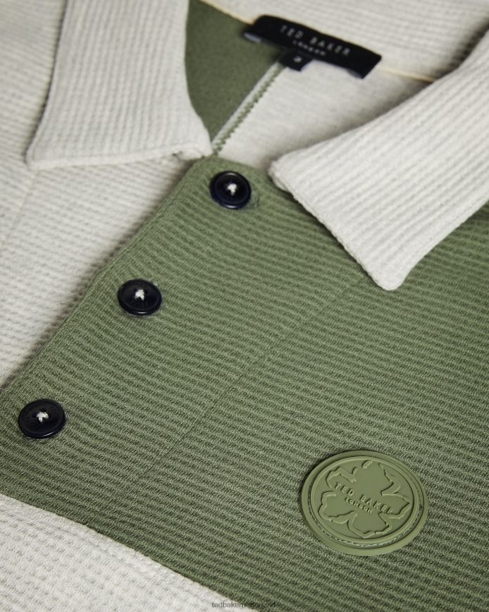 Ted Baker Wickam wafelgebreid poloshirt met panelen grijze mergel kleding Heren 6R02N1671