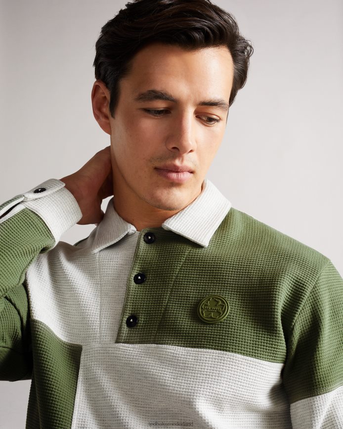 Ted Baker Wickam wafelgebreid poloshirt met panelen grijze mergel kleding Heren 6R02N1671