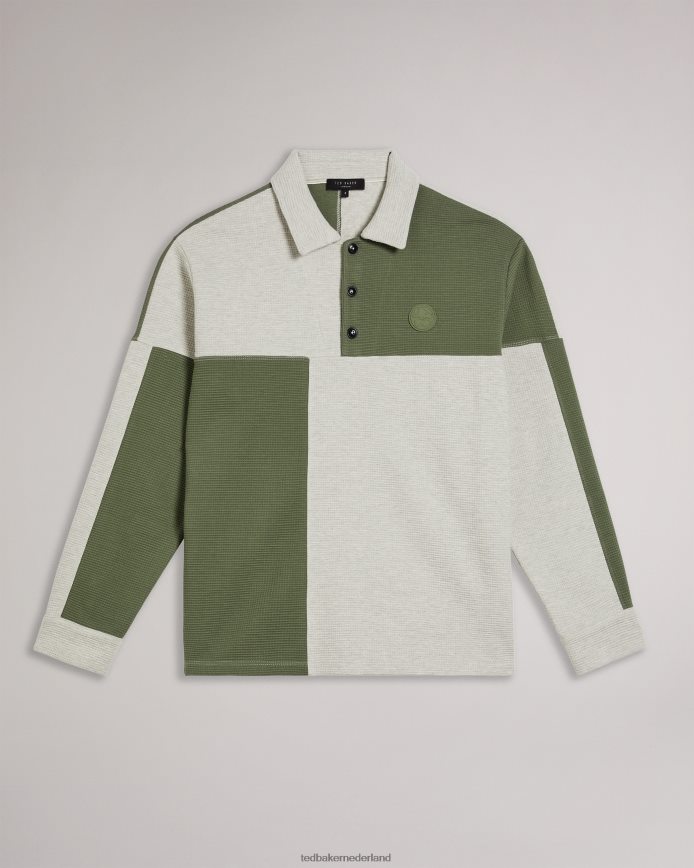 Ted Baker Wickam wafelgebreid poloshirt met panelen grijze mergel kleding Heren 6R02N1671