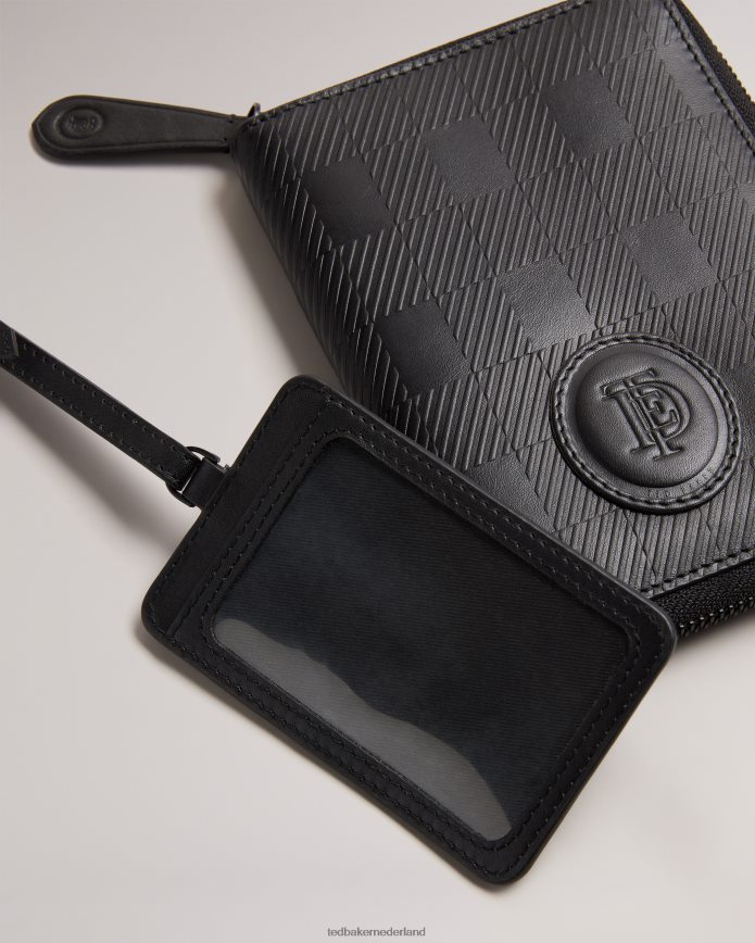 Ted Baker Tobery House geruite leren reisset zwart cadeaus verzameling 6R02N1739