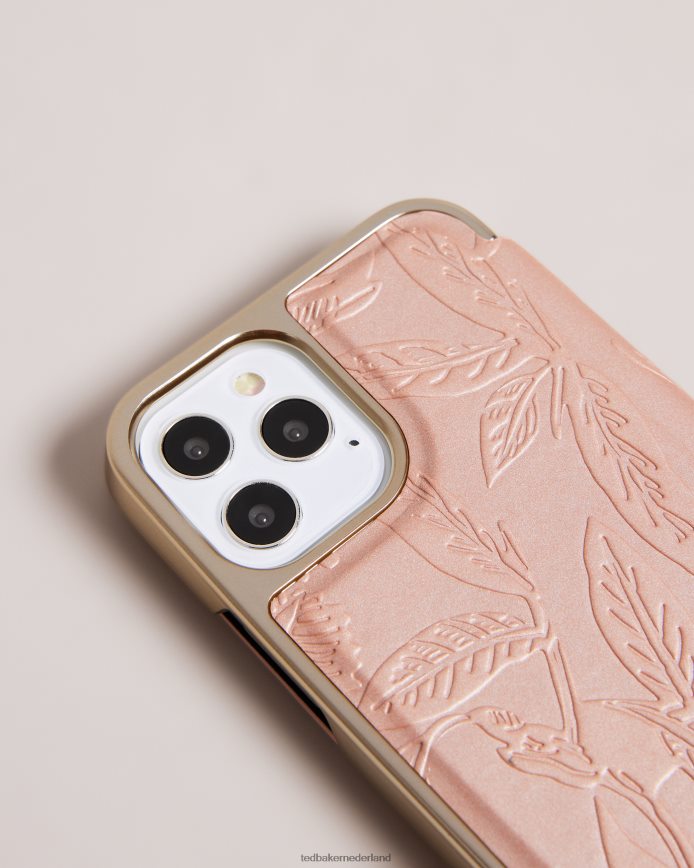 Ted Baker abalee bladeren in reliëf iPhone 12 en 12 pro spiegelhoesje roze huishoudartikelen verzameling 6R02N2107