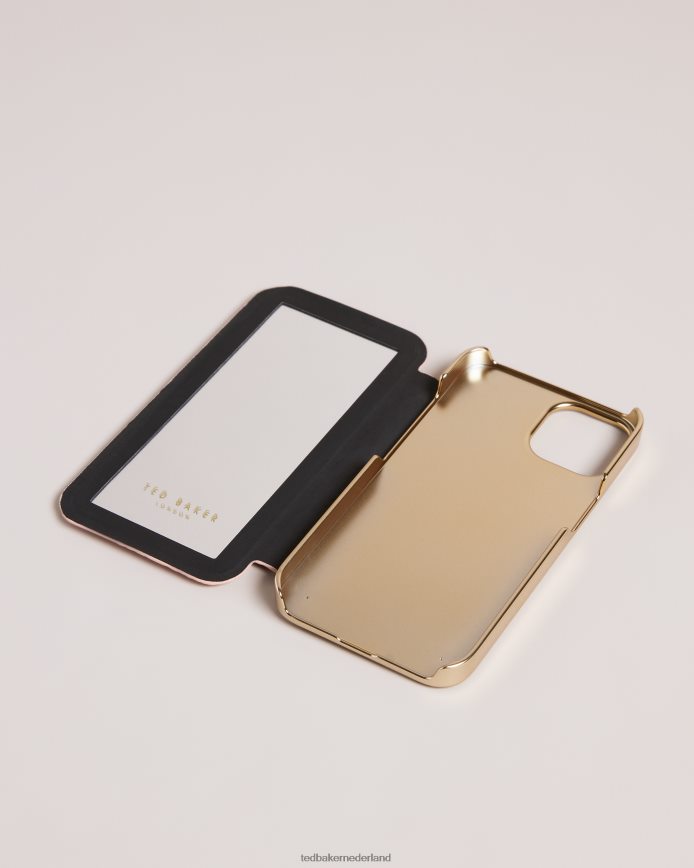 Ted Baker abaline spiegelhoes met bladeren in reliëf voor iPhone 13 en 14 roze huishoudartikelen verzameling 6R02N2103