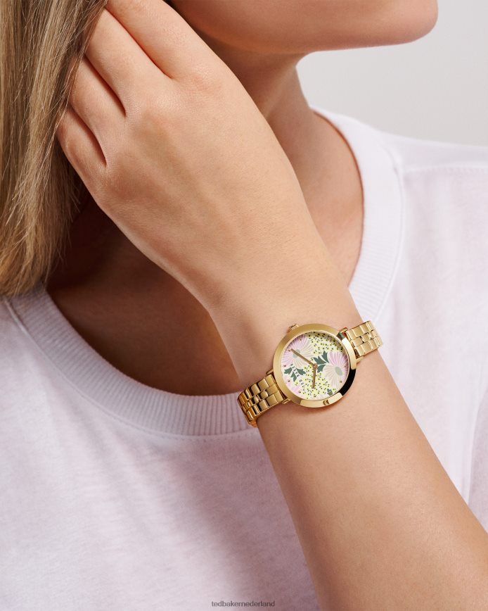 Ted Baker lesedot horloge met bloemenwijzerplaat en roestvrijstalen armband gouden kleur accessoires vrouwen 6R02N1145