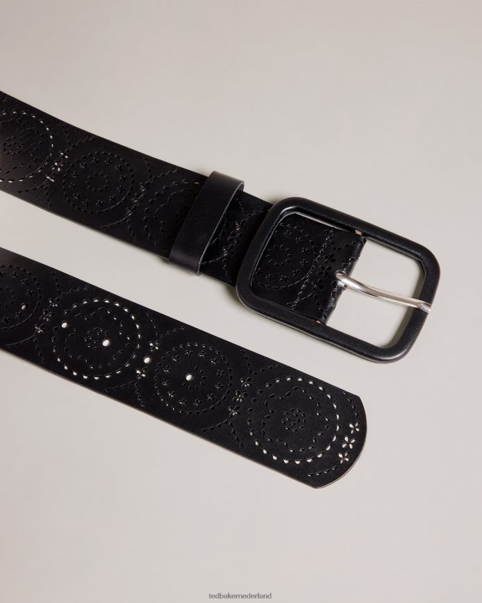 Ted Baker prelt lasergesneden brede leren riem zwart accessoires vrouwen 6R02N998