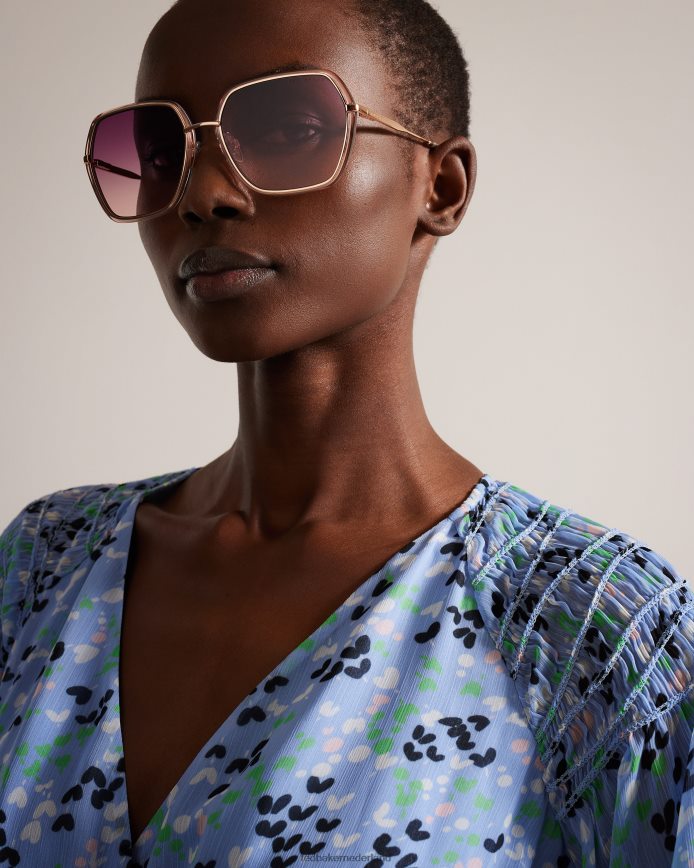 Ted Baker Civet oversized zonnebril met zeshoekig montuur roségouden kleur accessoires vrouwen 6R02N1155