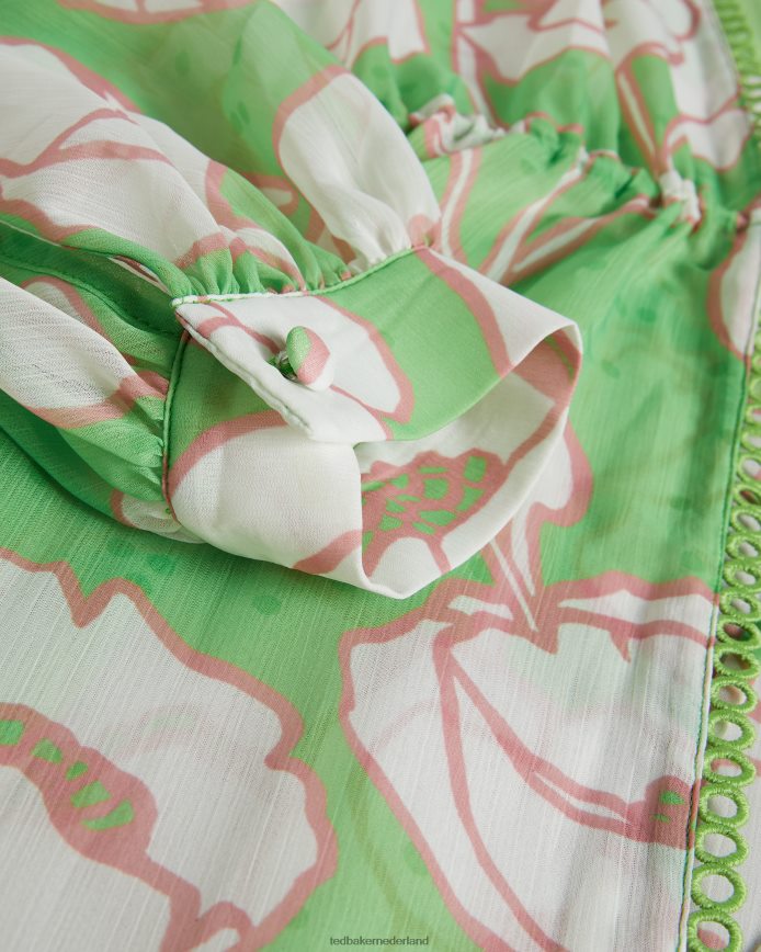 Ted Baker elisiia hoge lage cover-up met papaverprint groente kleding vrouwen 6R02N309