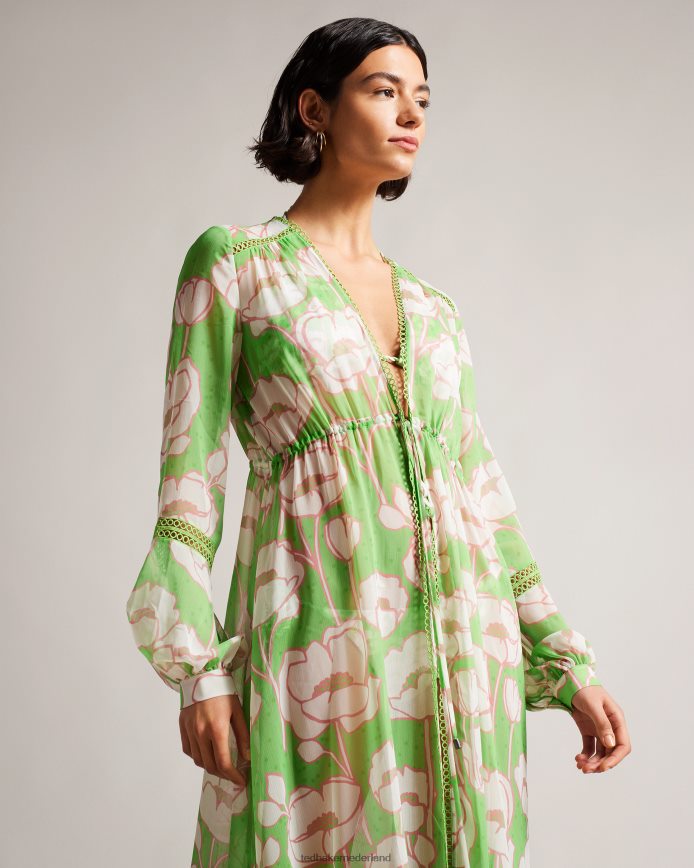 Ted Baker elisiia hoge lage cover-up met papaverprint groente kleding vrouwen 6R02N309