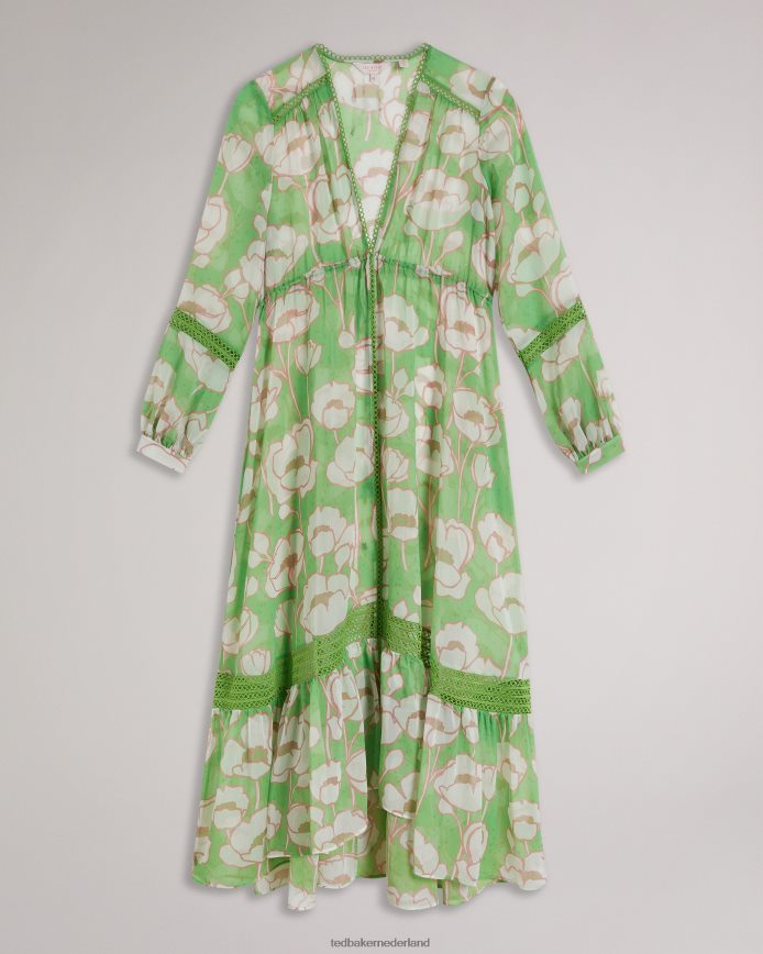 Ted Baker elisiia hoge lage cover-up met papaverprint groente kleding vrouwen 6R02N309