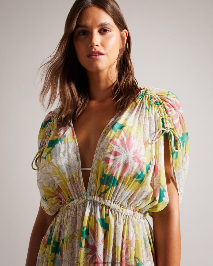 Ted Baker kanten maxi cover-up met diepe hals middelgeel kleding vrouwen 6R02N465